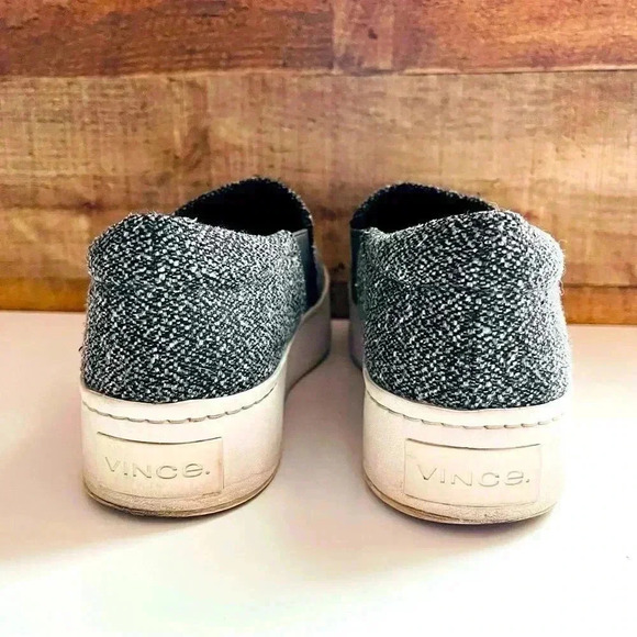 Vince Warren Platform Sneakers Gray Tweed Notched  Vamp Cushioned Slip Ons - Picture 5 of 9